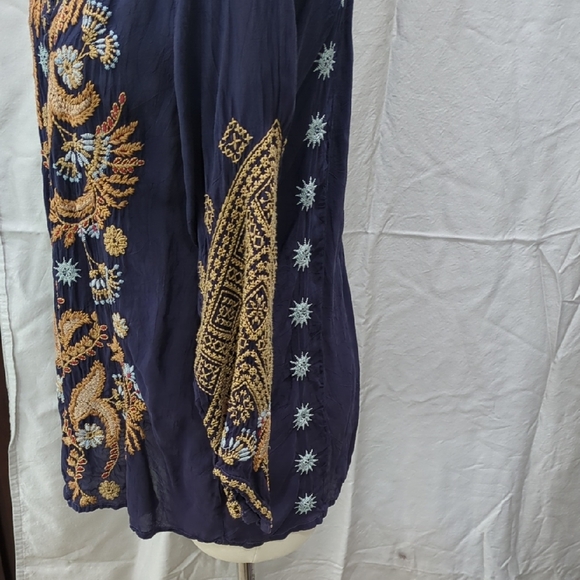 Johnny Was Embroidered Navy and Gold Open Front Jacket - Picture 6 of 13